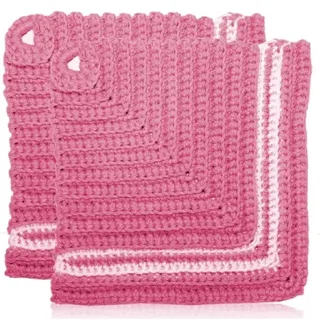 Topflappen 2er 18cm Getränkeuntersetzter Topfuntersetzer gehäkelte Lappen Baumwolle Handmade (Rosa-Weiß)
