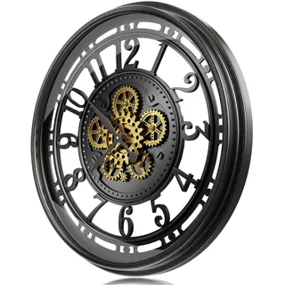 TOKTEKK Wanduhr Große 70cm mit Bewegliche Zahnrad, Vintage Retro Industriell Metall Wanduhr Romische Zahlen für Zimmer Zuhause KüChe (Retro Eisenhaltig)