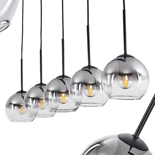 HOFSTEIN Hängeleuchte Koyoto, 5-flammige Hängelampe aus Metall/Glas in Schwarz/Chrom-/Rauchfarben/Klar, moderne Pendelleuchte im Retro/Vintage-Design, Ø Schirme 15cm, E27, Esszimmer, Küche, Wohnzimmer