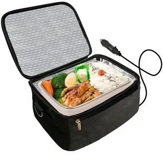 Asudaro Elektrische Lunchbox, 12V Mini Auto Mikrowelle Universal Elektrisch Beheizte Lunchbox Picknick-Box Tragbare Persönlicher Speisenwärmer Ofen für Autoreisen Camping Picknick Kochen Schwarz