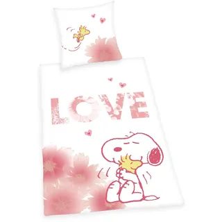 Herding Bettwäsche-Set Snoopy, Kopfkissenbezug 80 x 80 cm, Bettbezug 135 x 200 cm, Mit Knopfleiste, Baumwolle