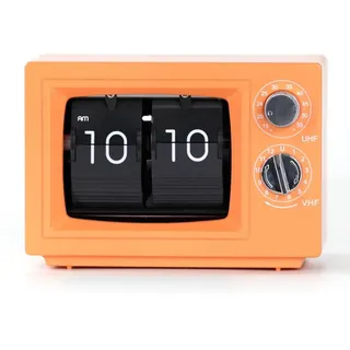 Fegtrtyoa TV-Förmige Flip Clock Retro Mechanische Schreibtischuhr Klassische Fernseher-Design Uhr Orange