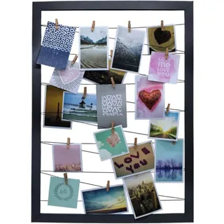 Fotohalter 75x55 Cm Schwarz - Gummileine Mit 20 Holz Klammern - Fotorahmen Bilder Rahmen Galerie