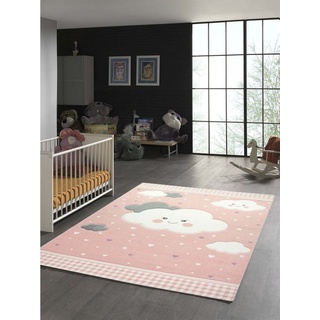 Kinderteppich Kinderteppich mit Wolken in Rosa, TeppichHome24, rechteckig, Höhe: 1.3 mm rosa|schwarz|weiß rechteckig - 140 cm x 200 cm x 1.3 mm