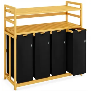 AdelDream Wäschekorb 200L Wäschesortierer mit Regalen 4 Fächer 2 Ablagen Wäschebox Bambus schwarz