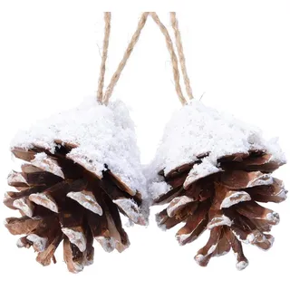 Kaemingk Christbaumschmuck, Christbaumschmuck Zapfen 6cm Naturmaterial Braun Weiß 2er Set beige