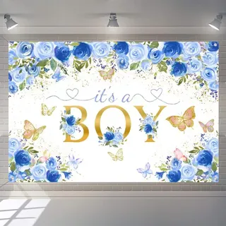 It's a Boy Babydusche Hintergrund Blau Blumen Baby Shower Fotografie Hintergrund Blume Baby Junge Party Dekorationen Party Banner Stoffschild Plakat