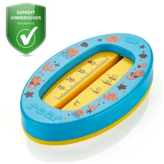 Reer Badethermometer oval mit Markierung für die optimale Badethemperatur, quecksilberfrei - Blau