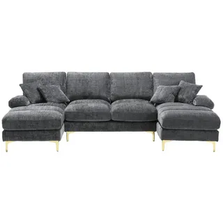 lanki international gmbh Loungesofa U-förmig Chenille-Stoff 2-Sitzer Mehrfarbig