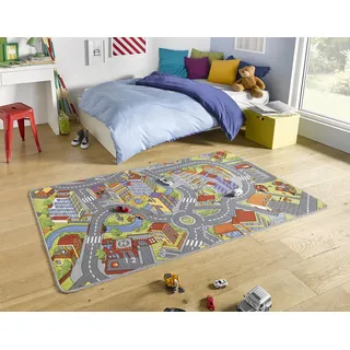 Hanse Home Play Spielteppich Smart City –Kinderteppich Jungen & Mädchen Kurzflor Teppich Straßen-Spielteppich Stadt Auto Straße-Motiv für Schlafzimmer, Kinderzimmer, Spielzimmer –90x200cm