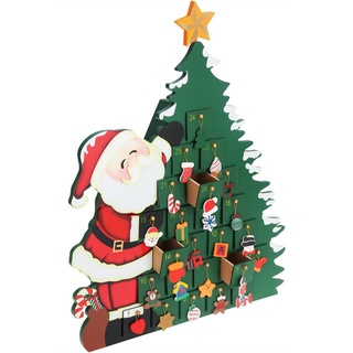 Spielwerk® Adventskalender Weihnachtsmann zum Befüllen 24 Türchen wiederverwendbar Bunt Bemalt Weihnachten Kinder DIY weihnachtliche Holz Dekoration