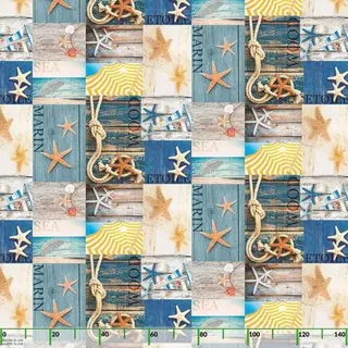 ANRO Tischdecke Maritim Blau 180 x 140 cm eckig Schnittkante Wachstuch Maritimpatchwork