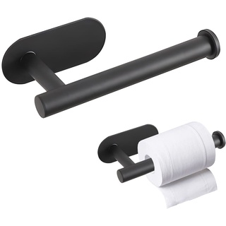 Selbstklebender Toilettenpapierhalter und Küchenrollenhalter aus Edelstahl - Wandmontage für Bad und Küche (Schwarz) - Ohne Bohren