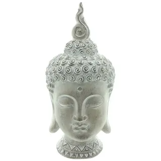 Dekoleidenschaft Buddhafigur "Relax" Gartendeko aus Magnesiumoxid, Buddha Kopf 32 cm groß, Deko, braun / weiß gekalkt, Dekofigur grau