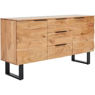 Livetastic Sideboard, Schwarz, Akazie, Holz, Metall, Akazie, Holz, 2 Fächer, 3 Schublade(n) Schubladen, 145x76x40 cm, Holzmöbel, Kleinmöbel Holz, Holzkommoden, Sideboards Holz