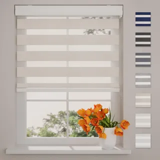 DTCH® Doppelrollo mit Kassette 70 x 175 cm (BxH) leinen, Blickdicht oder Transparent, Größen von 40 bis 220 Breite, ohne Bohren möglich, Duo Rollo, doppelrollo 70 cm breit