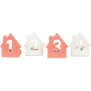 RIFFELMACHER & WEINBERGER Teelichthalter Haus - mit Zahlen von 1 bis 4, Weihnachtsdeko (Set, 4 St), moderner Adventskranz, Höhe ca. 7 cm, Adventsleuchter bunt|rosa|weiß