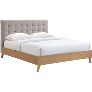 Bett für Erwachsene Skandinavisch Holz und Stoff Beige 160 x 200 cm LYNN