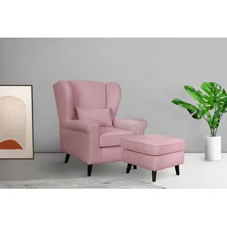 Home affaire Sessel Ohrensessel CHISTELLE, wahlweise mit Polsterhocker, mit Wellenunterfederung, Maße: B/T/H: 81/87/99 cm rosa