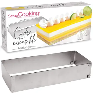 ScrapCooking - Backrahmen Rechteckig Verstellbar - Edelstahl Backform Eckige - Von 25 bis 48cm - Für Kuchen, Backen & Torten - Kuchenform - 1916, Silber