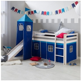 Homestyle4u Hochbett Spielbett Kinderbett Rutsche Turm Vorhang 90x200 (Bettvorhang waschbar bei 30 Grad Maschinenwäsche)