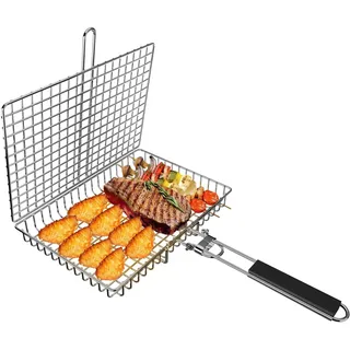 SWINGTEK Fischgrillkorb, faltbarer tragbarer Edelstahl-BBQ-Grillkorb für Fisch, Gemüse, Garnelen mit abnehmbarem Griff, inklusive Bratpinsel und Aufbewahrungstasche Es ist ein perfektes Geschenk