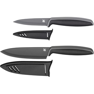 WMF Messer-Set Touch Messerset 2-teilig, Küchenmesser mit Schutzhülle, Kochmesser (2-tlg., Küchenmesser, Kochmesser, Gemüsemesser, Universalmesser), antihaftbeschichtet, scharf, Gemüsemesser, schwarz