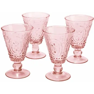 LOBERON Weingläser 4er Set Sarton, mit Dekorativem Reliefmuster, Klassische Form, Robust, Tischaccessoires, Glas, rosa