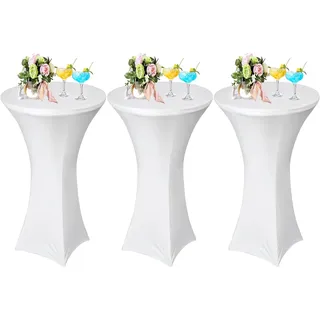 AMFUN 3er-Set Stretch Stehtisch Hussen, Stehtisch Hussen, Verstärkung im Fußbereich, Quadrat Ecken Stehtischhussen für Bar, Hochzeit, Cocktail-Party, Bankett, Stretch(80×110cm, Weiß)