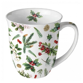Ambiente Luxury Paper Products Becher Weihnachtsbecher- Silvester - Herbst / Winter Tee - Kaffee Tasse, Porzellan Evergreen, Kollektion Mug Weihnachten Geschenkartikel grün|rot