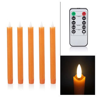 Online-Fuchs LED-Kerze 5er Set LED Stabkerzen mit Echtflamme Fernbedienung Farbe wählbar (Apricot, Silber oder Roségold, mit Silikonverschluss (konisch von 1,9 auf 2,1 cm verlaufend), Höhe ca. 24,5 cm, 6-Stunden-Timer, Helligkeit in 5 Stufen regulierbar orange