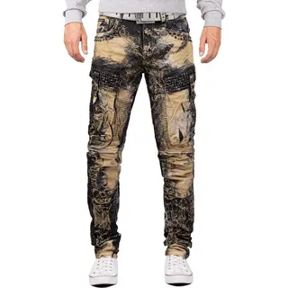 Cipo & Baxx Regular-fit-Jeans Cargo Hose BA-CD494 W38/L34 (1-tlg) mit Strasssteinen und Seitentaschen grün 38