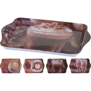 4-TLG. Set Tabletts aus Melamin Vier Modelle - 21 x 14 cm Melamintablett Set für Kaffee Snacks und kleine Leckereien - Kleines Tablett aus Kunststoff - Tablett klein aus Melamin 4er Set