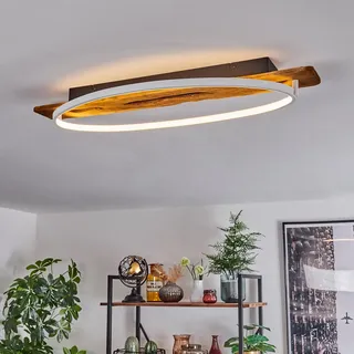 HOFSTEIN LED Deckenleuchte Nevogilde, moderne Deckenlampe aus Metall/Holz/Kunststoff in Natur/Weiß, Leuchte im skandinavischen Design mit Holzbalken, 2400 Lumen, 3000 Kelvin, 20 Watt, Küche, Esszimmer