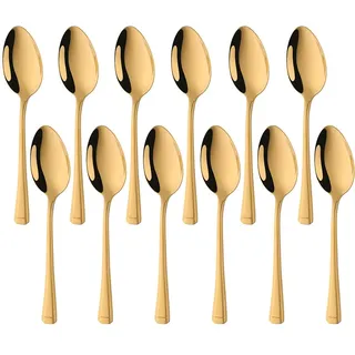 Buyer Star Dessertlöffeln, 12 Stück Gold Suppenlöffel Edelstahl Löffeln Besteckset für Dessert Suppe Milch Honig, Harley-Muster, 18,4 cm