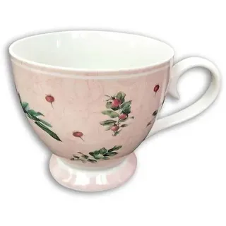 Teetasse »Meine kleine Auszeit« Große geschwungene Tasse aus feinem New-Bone-China-Porzellan, romantisches Heckenrosen-Motiv, Maße: 9,8 x 11 cm,