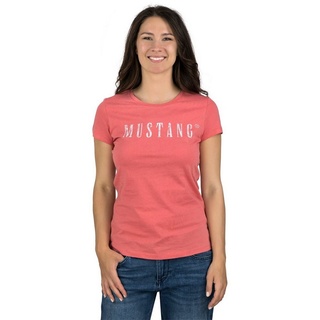 MUSTANG T-Shirt Damen Logo Printshirt Alexia C Logo Slim Fit (1-tlg) Basic Kurzarm Tee Shirt mit Rundhalsausschnitt aus 100% Baumwolle rot M