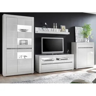 furn.design WOHNWAND 4-teilig weiß Hochglanz 370 cm, Schrankwand mit Soft-Close
