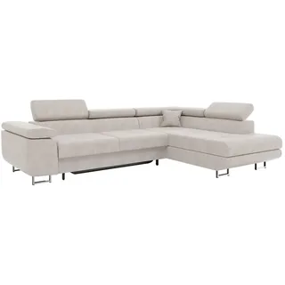 MEBLINI Schlafcouch mit Bettkasten - Ecksofa mit Schlaffunktion - Sofa mit Relaxfunktion und Kopfstützen - Couch L-Form - Eckcouch - Wohnlandschaft - Carl - 272x202x63cm Rechts - Beige Samt