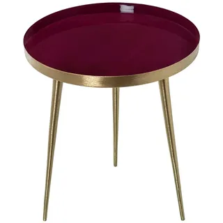 Runder Beistelltisch aus Metall in Bordeaux und Gold, emailliert, 40 x 40 x 183 cm