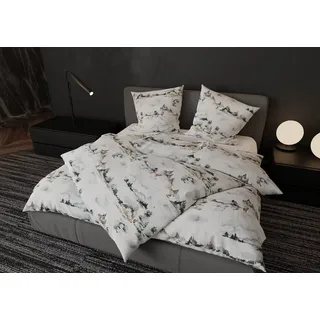 BETTWAESCHE-MIT-STIL Bettwäsche Mako Satin Bettwäsche Winter Wald, Mako-Satin, 3 teilig weiß