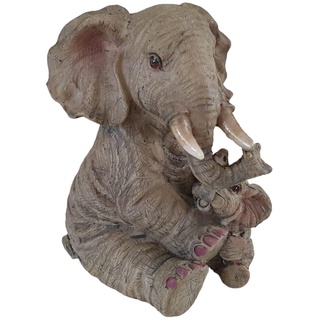 Aspinaworld Afrika Deko sitzende Elefanten Figur mit Baby 10 cm, Tierfigur, Wohnzimmer Deko,Afrika Deko