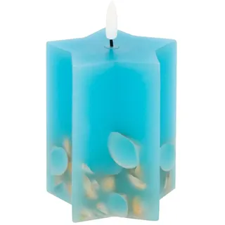 LED Universum - LED Kerze Shelly Star blau mit eingearbeiteten Muscheln maritimer mediterraner Style sternförmig mit 5h Timer für 2 AA Batterien pro Kerze (nicht enthalten) Bad Deko (blau, 10 cm)