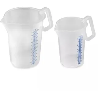 Thermohauser Messbecher m. geschlossenem Griff, 2000 ml, Kunststoff PP, blaue Skala in Litern und Millilitern