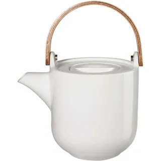 ASA Coppa White Yuki Teekanne mit Holzgriff aus Porzellan in der Farbe Weiß 0,6L, Maße: 14,5cm x 10,7cm x 12cm, 19371017
