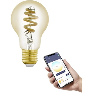 EGLO connect.z Smart-Home LED Leuchtmittel E27, A60, ZigBee, App und Sprachsteuerung Alexa, dimmbar, Lichtfarbe einstellbar (warmweiß-kaltweiß), 360 Lumen, 5 Watt, Vintage-Glühbirne amber