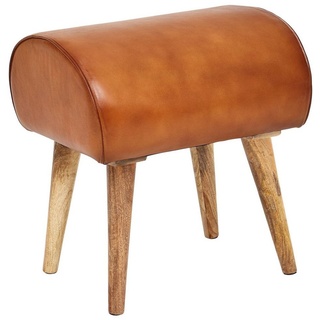 Wohnling Sitzhocker WL6.087 (Echtleder / Massivholz 45x53x40 cm, Design Hocker), Dekohocker Braun Modern, Lederhocker Gepolstert braun