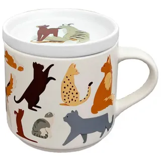 Puckator Katzentasse aus Porzellan und Untersetzer/Deckel – Katzen Feline Fine – Geschenk für Damen