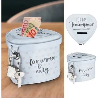 CEPEWA Spardose Spardose Herz Traumpaar Hochzeit 8x6x7,5cm weiß