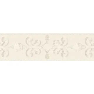 Bricoflor Selbstklebende Tapeten Bordüre im Barock Stil Neobarock Tapetenbordüre mit Ornament in Creme Weiß Glitzer Tapetenborte für Bad